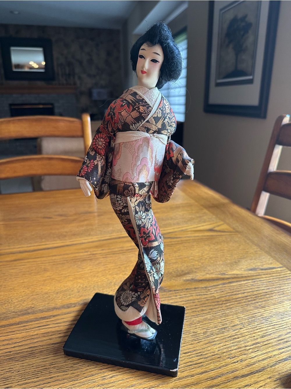 Vintage Nishi Japanese Geisha Doll in Brown Floral Kimono